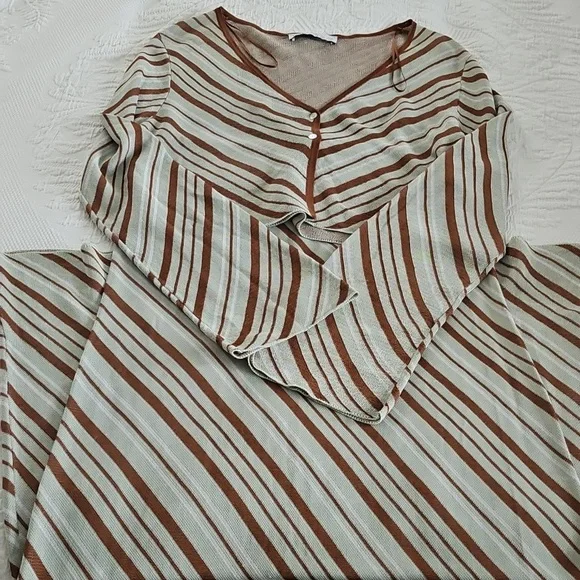 Zara Stripe Knit Top & Skirt Co Ord Set Size Large Green/ Brown Skirt Sets